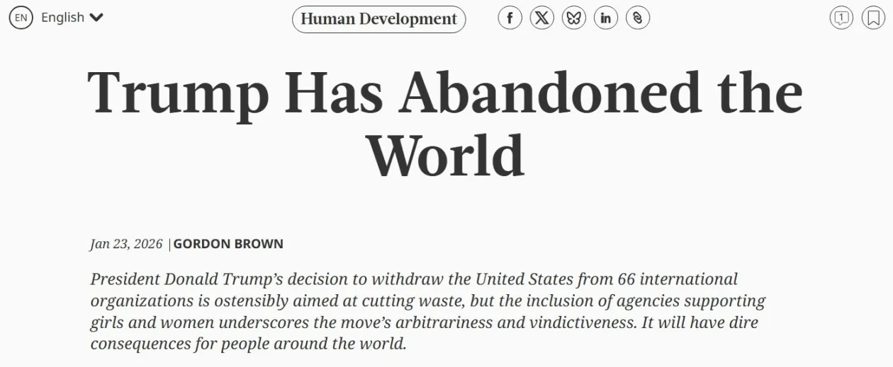 全球媒体聚焦 | 英国前首相撰文批评美国大规模退出国际组织